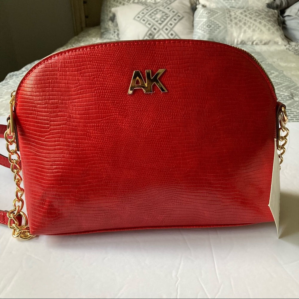 Anne Klein AK Dome Red Crossbody Lizard Embossed